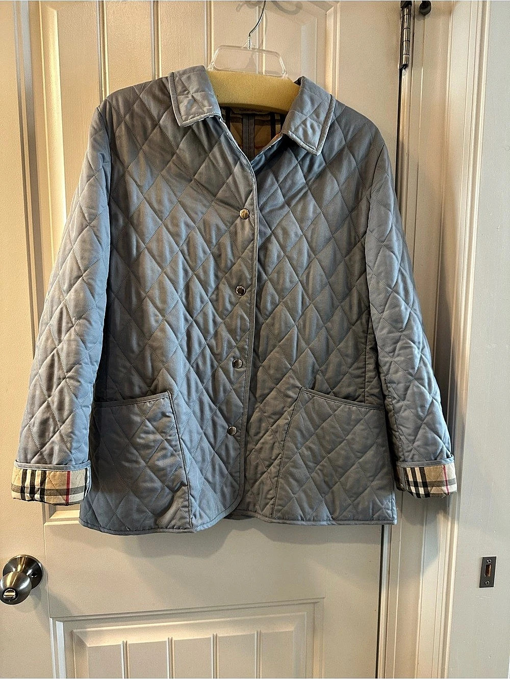Burberry Quilted Plaid-Lined Jacket in Blue excellent used condition. 2005 purch
